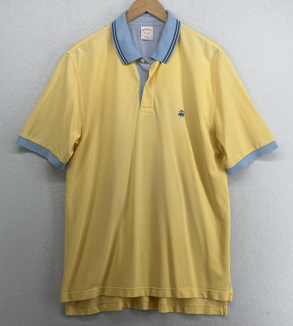 BROOKS BROTHERS Shirt Mens L Performance Polo Golf Pique Cotton Yellow HK
